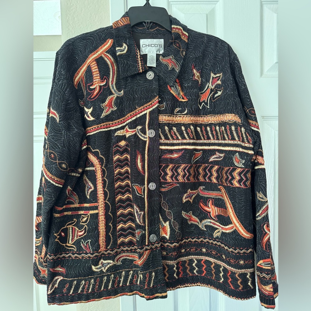 Chico's Black and Orange Patterned Women's Blazer